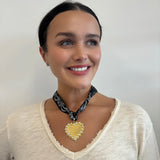 Scarf Necklace Large Heart with Opal Dots
