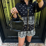 Gold Chain Bucket Purse in Black