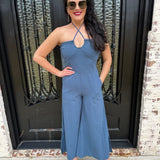 Blaine Brushed Pleated Jumpsuit in Indigo