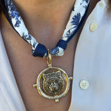 Scarf Necklace with Tiger Face Round Pendant