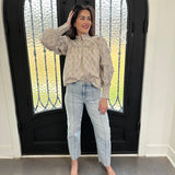 Moxy Ruffle Sleeve Printed Blouse in Eggshell