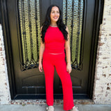 Z Supply Essential Fold Over PJ Pants in Kiss Me Red