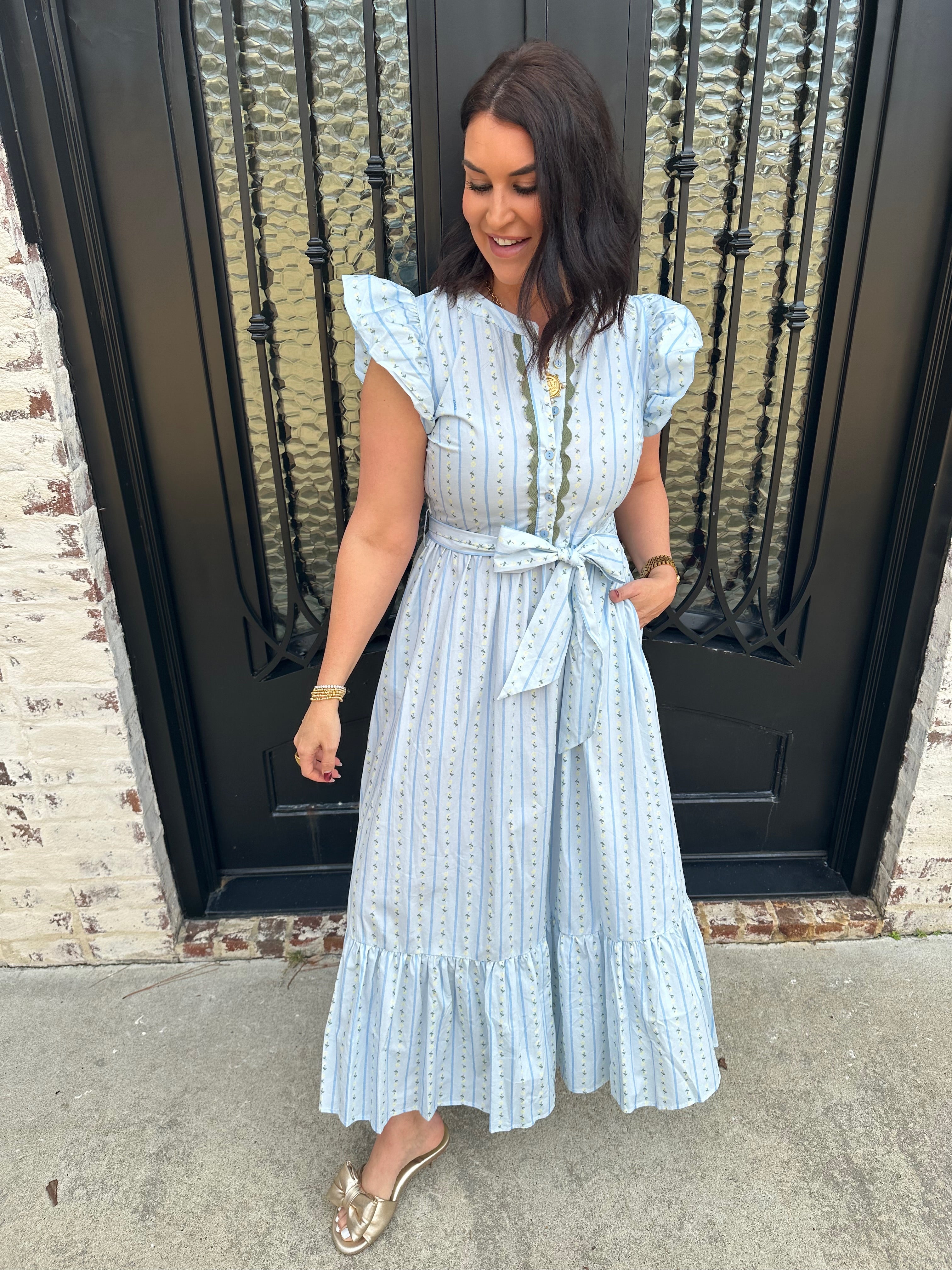 karlie floral maxi dress Karlie Blue Floral Stripe Ric Rac Trim Maxi Dress | Karlie Vacation Maxi Dress