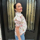 Liza Smocked Floral Top in Red