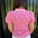 Darby Block Print Top in Pink