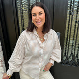 Brooks Batwing Seersucker Button Up Top in Almond