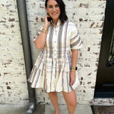 The Aubie Plaid Mini Shirt Dress in Ivory