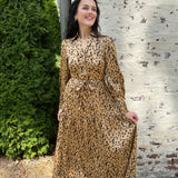 Button Down Tiered Dress in Leopard Print