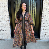 Rena Paisley Print Zip Up Dress in Black