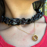 Scarf Necklace with Chunky Enamel Chain in Black