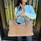 Quilted Weekender Bag in Beige