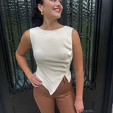 Asymmetrical Button Detail Top in Cream