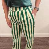Striped Wide Leg Pant in Green and Ivory