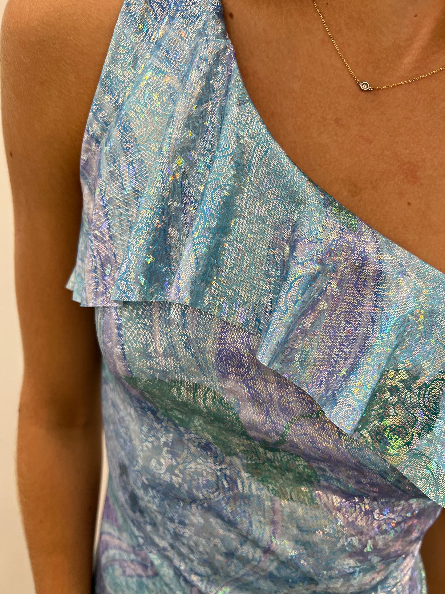 Holographic Ruffled One Shoulder Dress