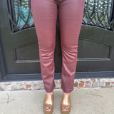 Tractr High Rise Coated Ankle Crop Flare in Dark Cherry