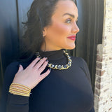 Scarf Necklace with Chunky Gold Chain in Navy/White