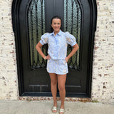 Posh Embroidery & Stripes Set in Blue