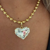 Gold Necklace with Heart Crystal Charm