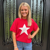 Star Shortsleeve Sweater in Red