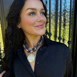 Scarf Necklace with Large Spiral Pendant and Opal Center