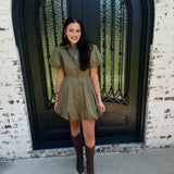 Ruthie Bubble Hem Shirt Dress in Olive