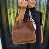 Suede Bucket Bag in Chocolate