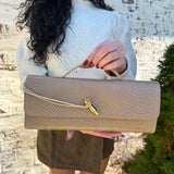 Andi Crocodile Long Clutch in Beige