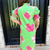 Lizzy Floral Midi Dress in Lime