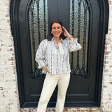 French Floral Button Up Puff Sleeve Top