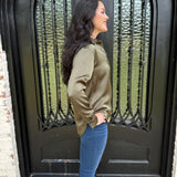 Spanx Better Than Silk Button Down Shirt in Dark Pine