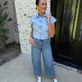 Tractr High Waist Barrel Jeans in Medium Indigo Wash