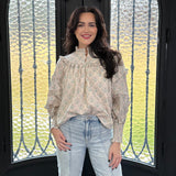 Moxy Ruffle Sleeve Printed Blouse in Eggshell