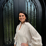 Brooks Batwing Seersucker Button Up Top in Almond