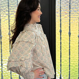 Moxy Ruffle Sleeve Printed Blouse in Eggshell