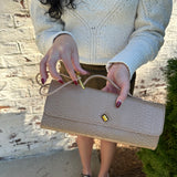 Andi Crocodile Long Clutch in Beige