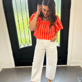 Sissy Stripe Square neck top in Coral