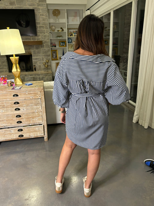 Navy Pin Stripe Shirt Dress