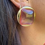 Fuchsia & Gold Big Square Ice Earrings