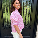 Rosie Ruffle Neck Top in Pink Stripe