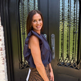 Nora Sleeveless Bubble-hem Top in Navy