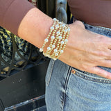 Beaded Stretch Bracelet with Large Pearls in Gold