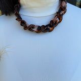 Scarf Necklace with Chunky Enamel Chain in Tort