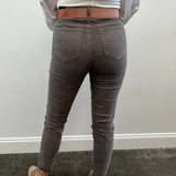 Tractr Mona Corduroy Raw Hem Skinny Grey Jeans