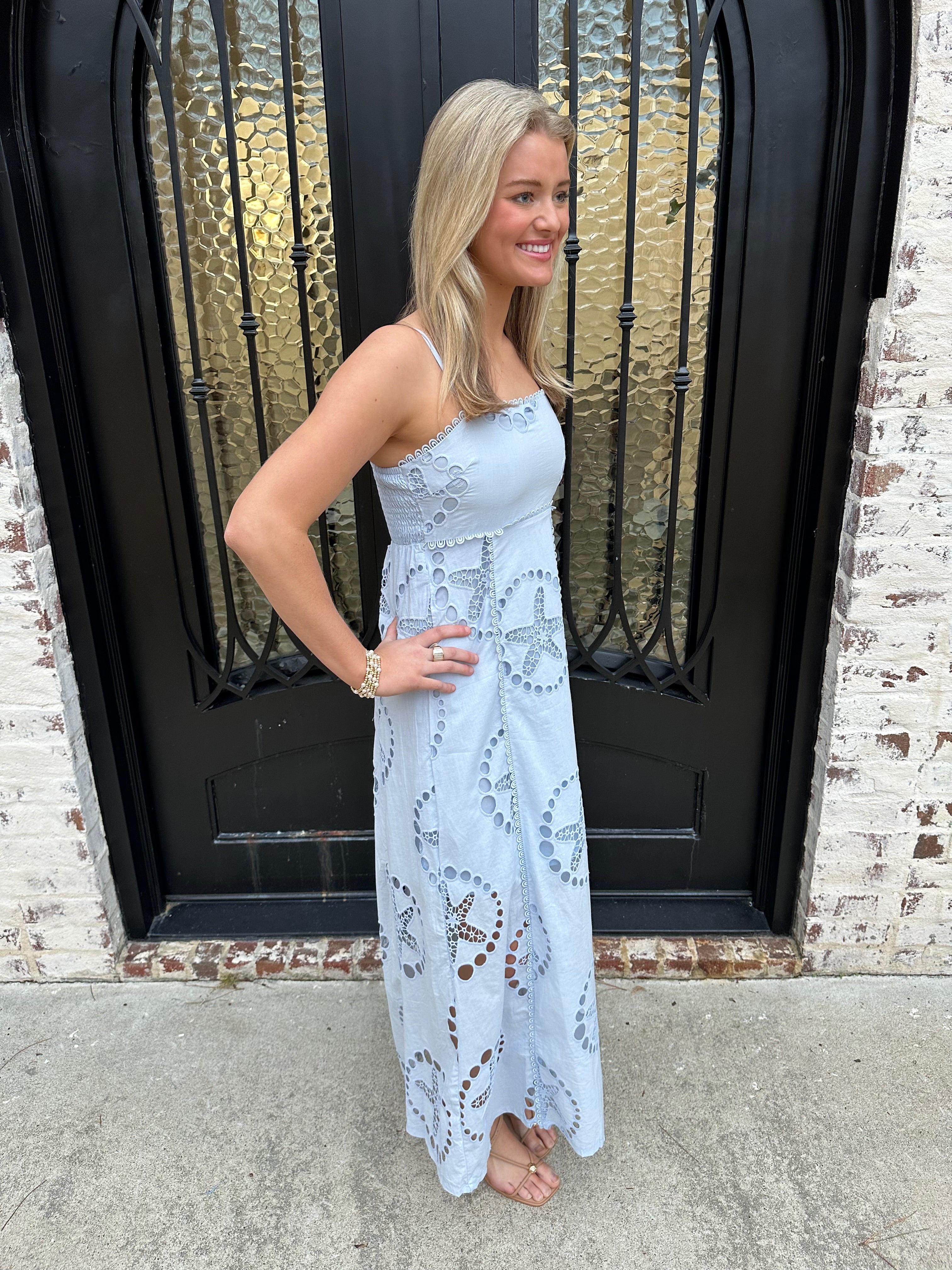 she sells seashells maxi dress Sally Sells Seashells Maxi Dress in Baby Blue