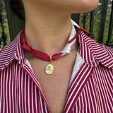 Scarf Necklace in Red with Gold Elephant Charm Pendant