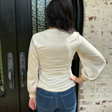 Ribbed Satin Sleeve Janie Top in Pearl