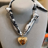 Scarf Necklace with large Gold heart