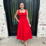 Blaine Corset Bodice Maxi Dress in Red