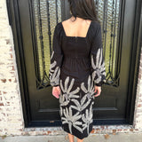 Jia Embroidered Midi Dress in Black