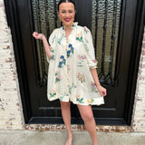 Mokie Floral Tie Dress in Cream